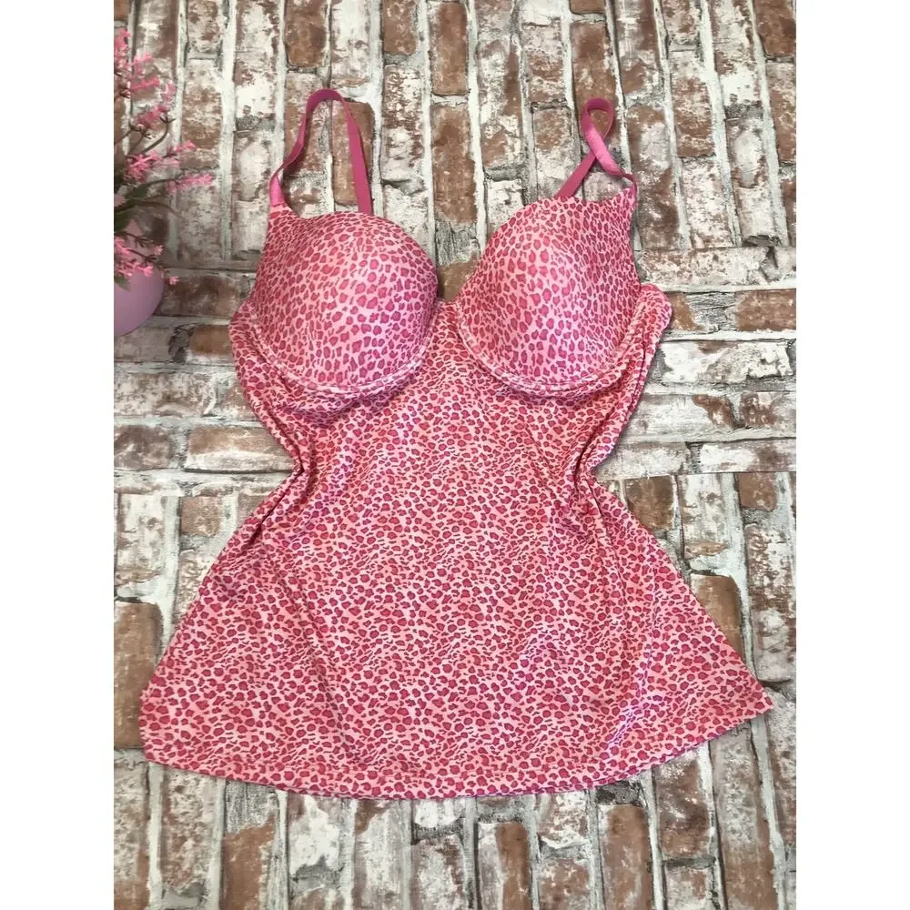 Rampage Strappy Hot Pink Cheetah Print Underwire Cami Top Padded Bra 38C Sensual